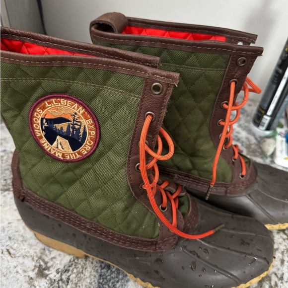 L.L. Bean Men’s Quilted Green and Brown Boots - Picture 1 of 3